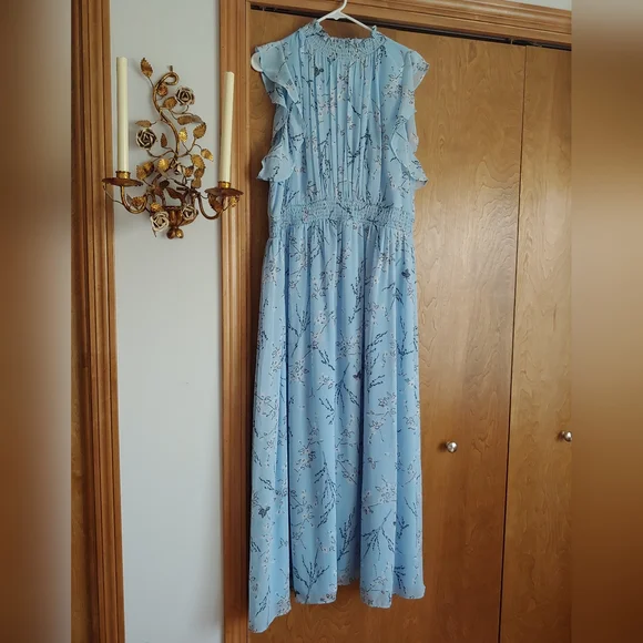 Ann Taylor Light Blue Dress with Flutter Sleeves - Picture 2 of 6